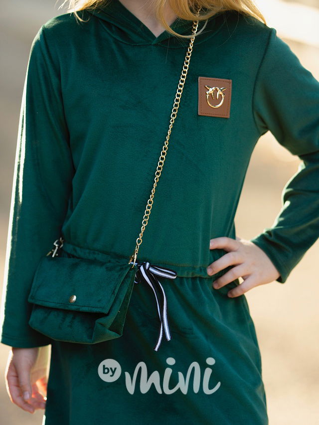 Velurové hoodie šaty s kabelkou smaragd