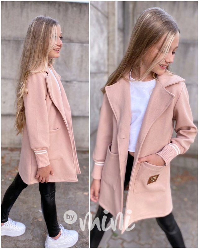 Flaušový kabát s náplety pink