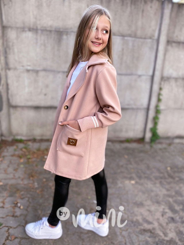 Flaušový kabát s náplety pink