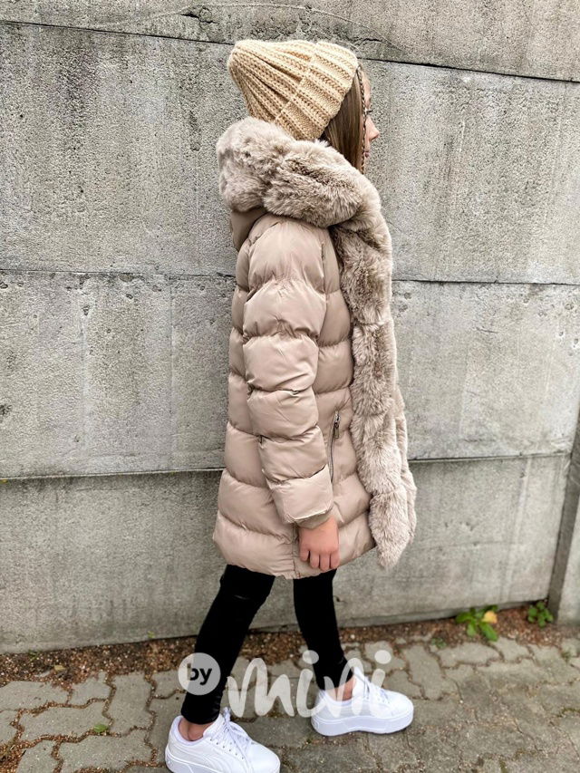PREMIUM zimní kabát s kožíškem beige