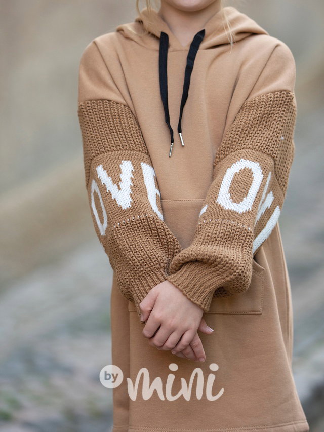 LOVE teplá hoodie mikina beige