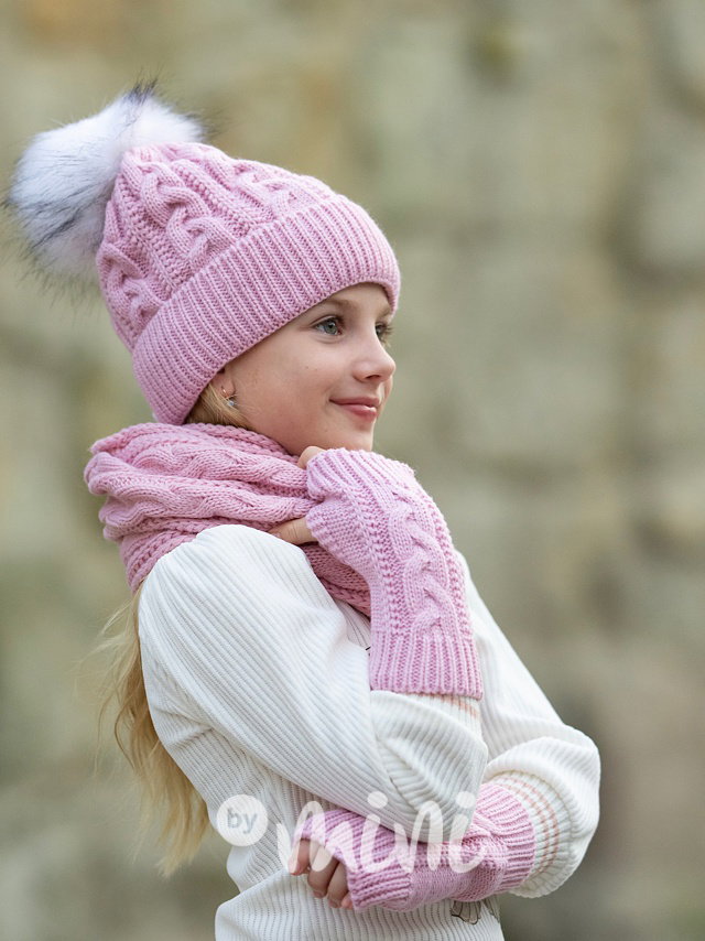 Čepice + šála + rukavice pink