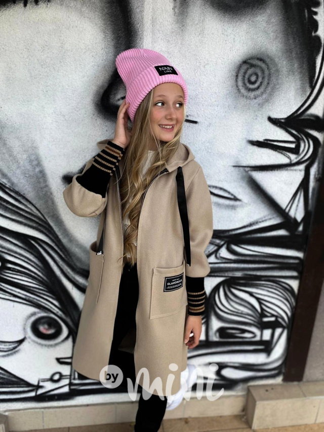 Fashion flauš kabátek s náplety beige