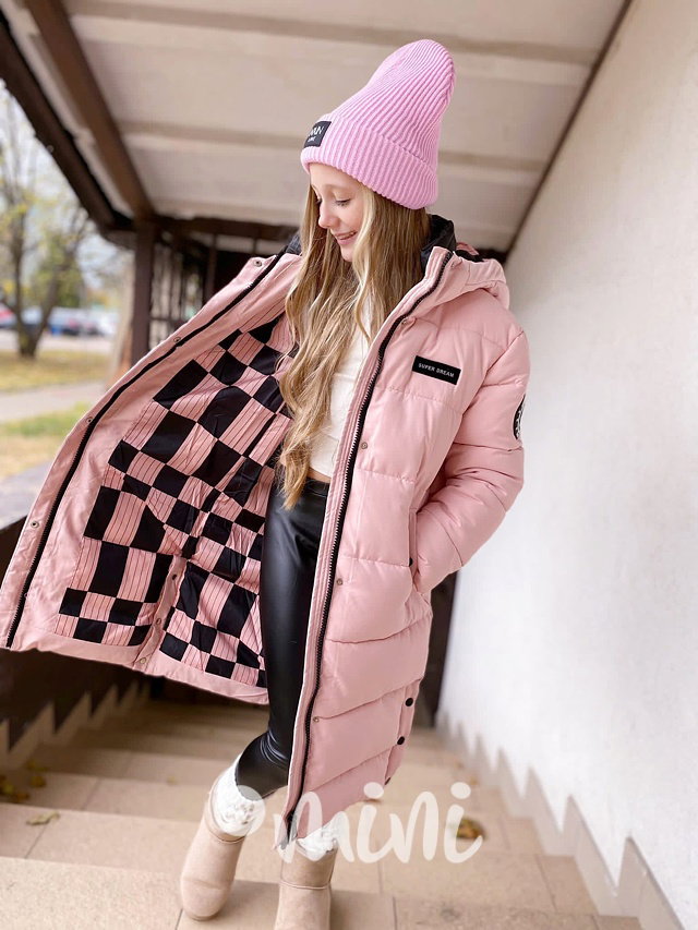 Ultra dlouhý zimní kabát růžový