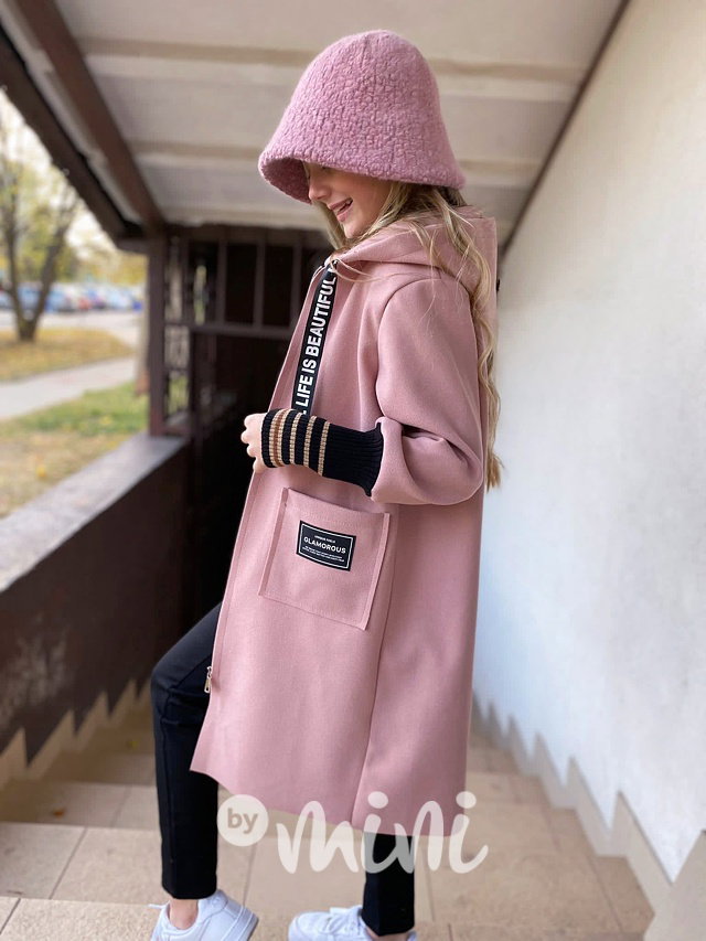 Fashion flauš kabátek s náplety pink