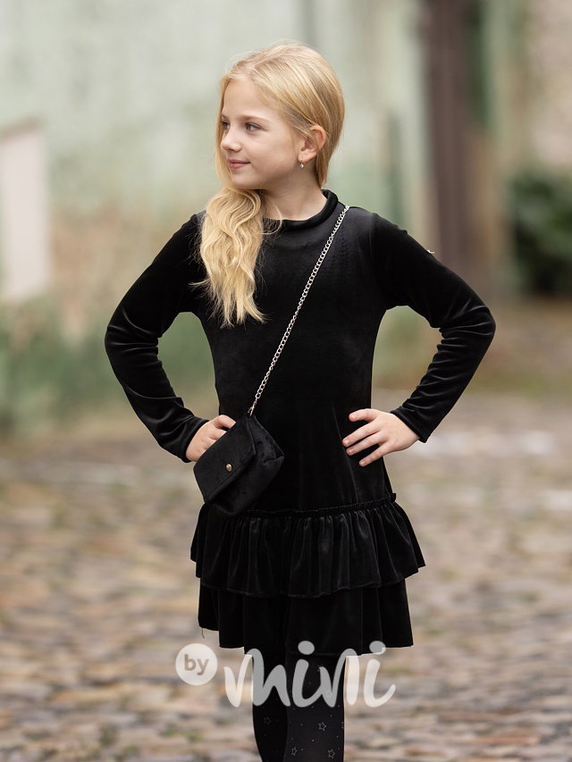 Soft velurové šaty s kabelkou black