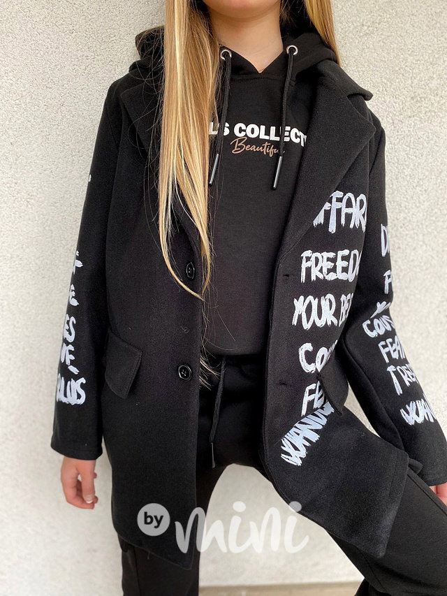 Fashion boyfriend kabát s nápisy černý