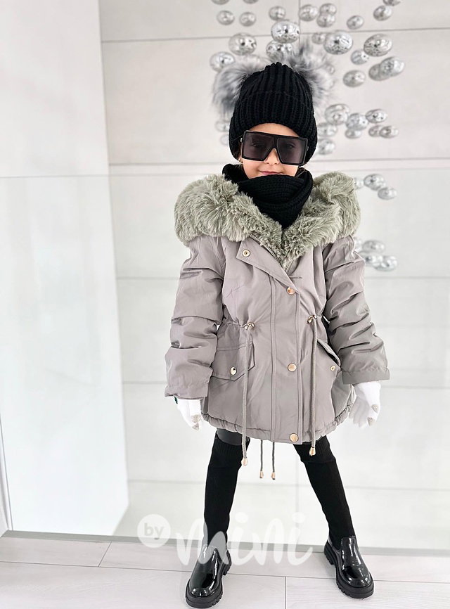 Zimní kožíšková parka olive grey