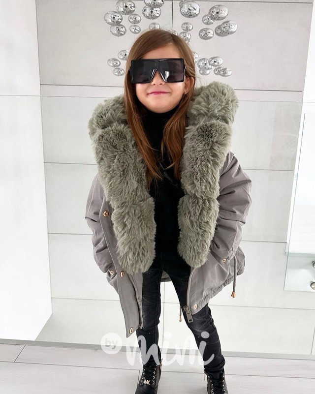 Zimní kožíšková parka olive grey