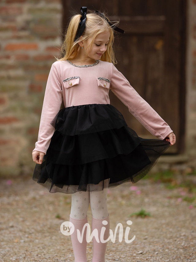 Pink velur šaty s tylem