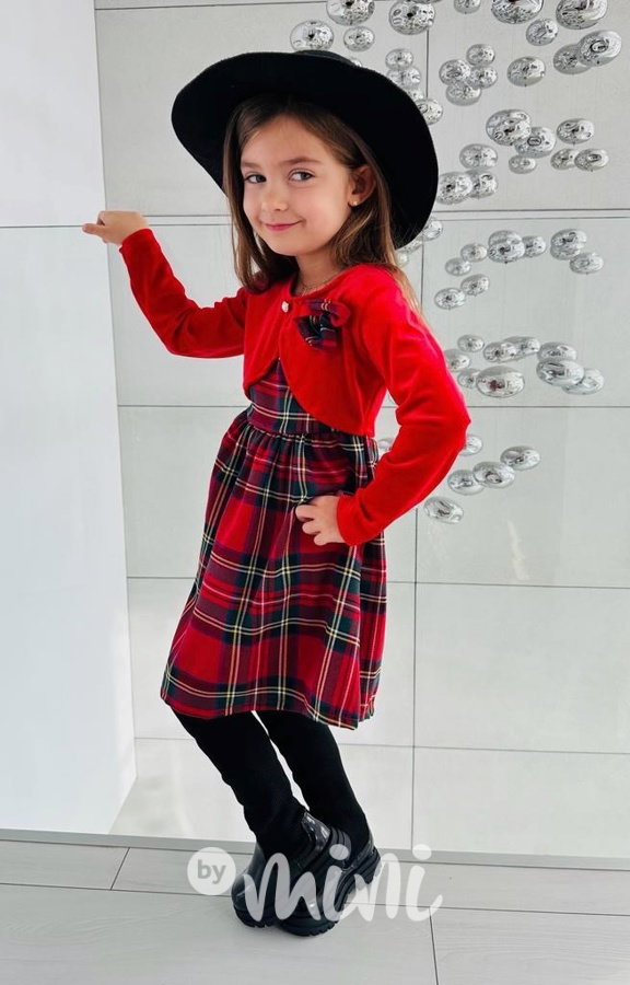 Sváteční red karo šaty s bolerkem