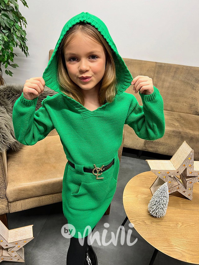 Svetrové hoodie šaty s páskem green