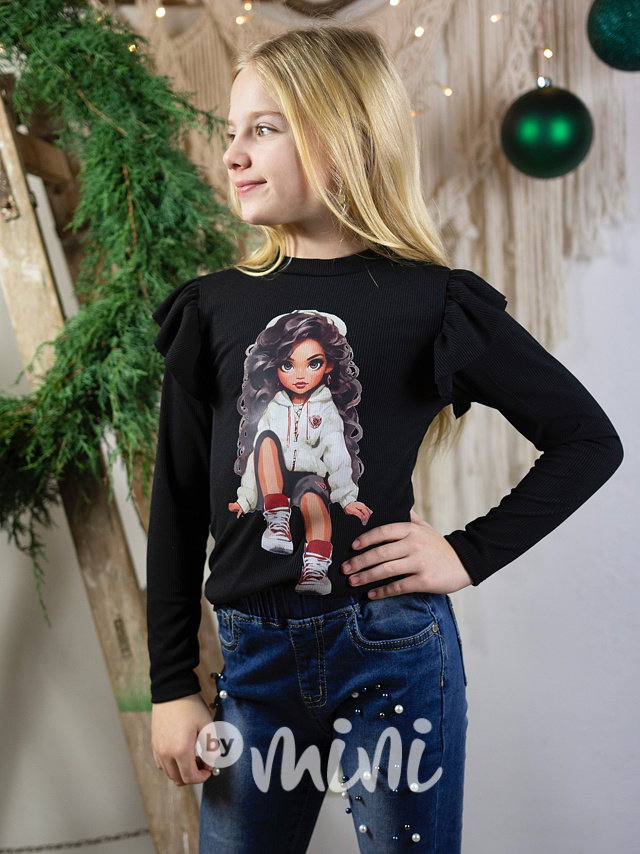 Žebrovaná blůzka curly girl černá