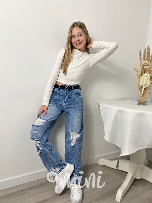 Fashion ripped jeans švédy s páskem