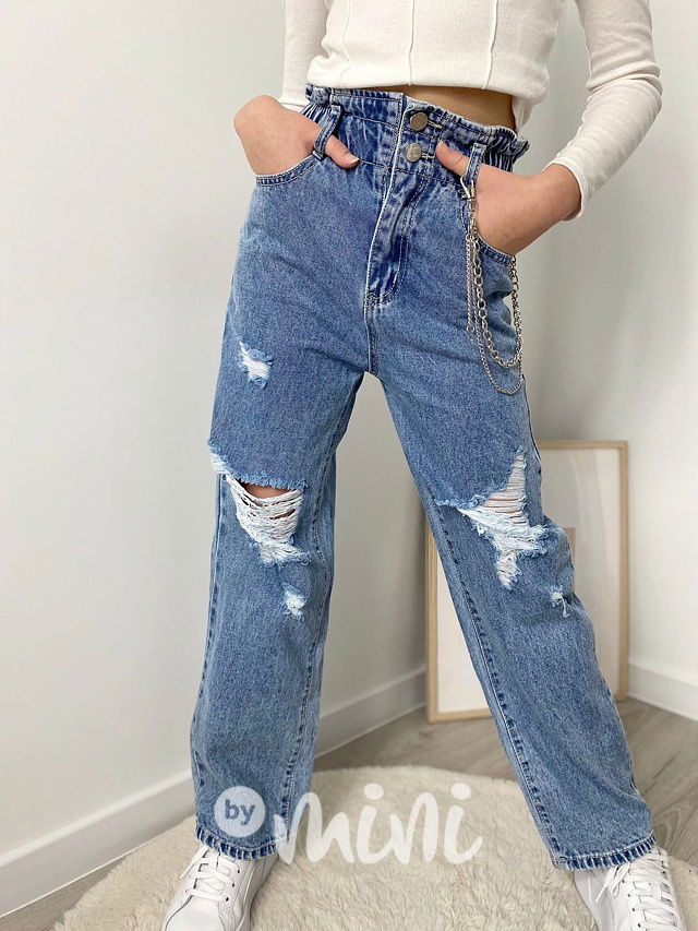 Fashion ripped jeans s řetízkem