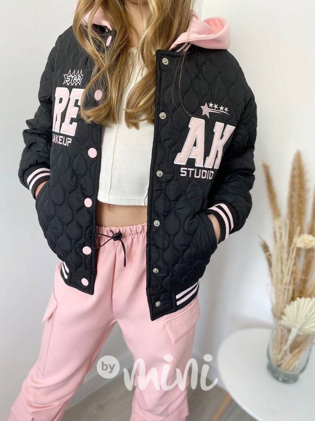 Jarní prošívaná hoodie bunda black/pink