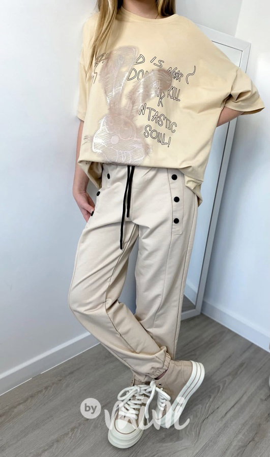 Premium oversize triko metallic bunny beige