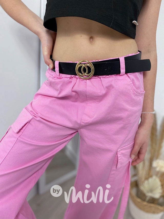 Široké kapsáče s páskem pink