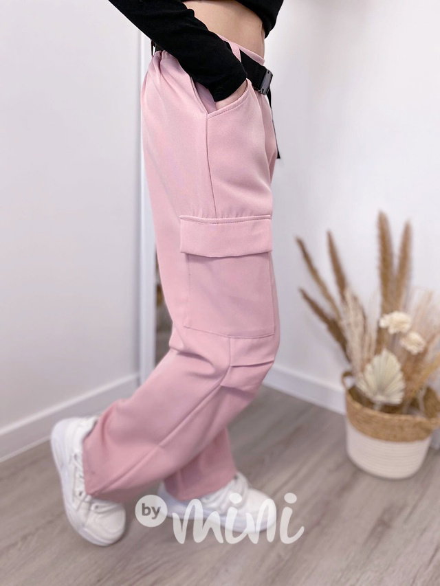 Jarní široké kapsáče s páskem pink