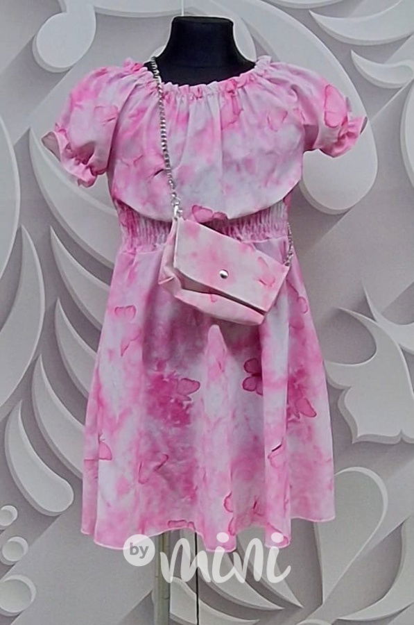 Motýlkové boho šaty s kabelkou pink