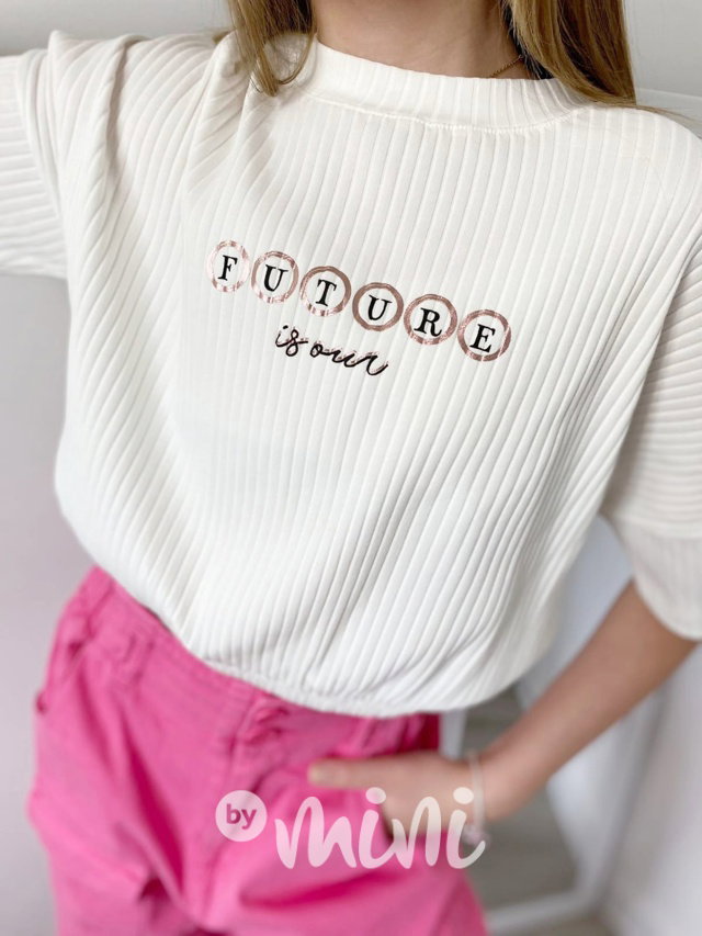 FUTURE žebrovaný oversize crop top white