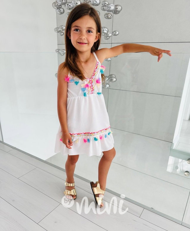 Rainbow boho šaty na ramínka bílé