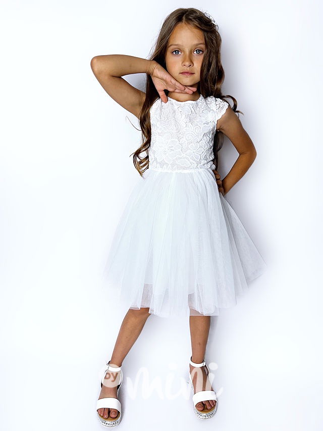 Summer princess krajkové šaty s maxi tylovou sukní bílé