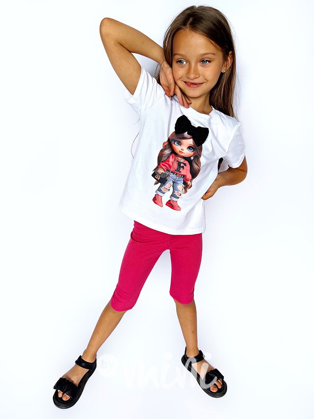 Fashion girl triko s mašličkou + kraťasy malina