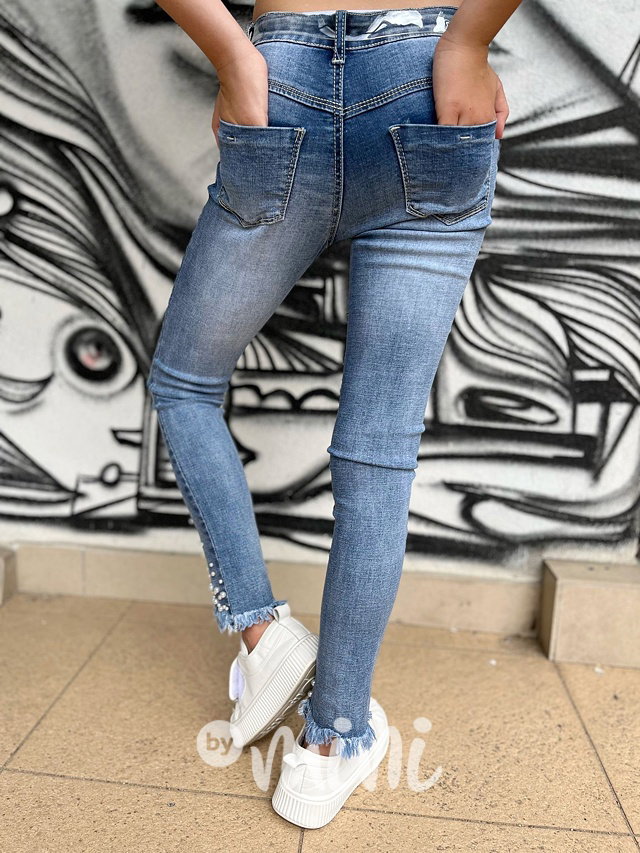 Slim jeans perličky + pásek