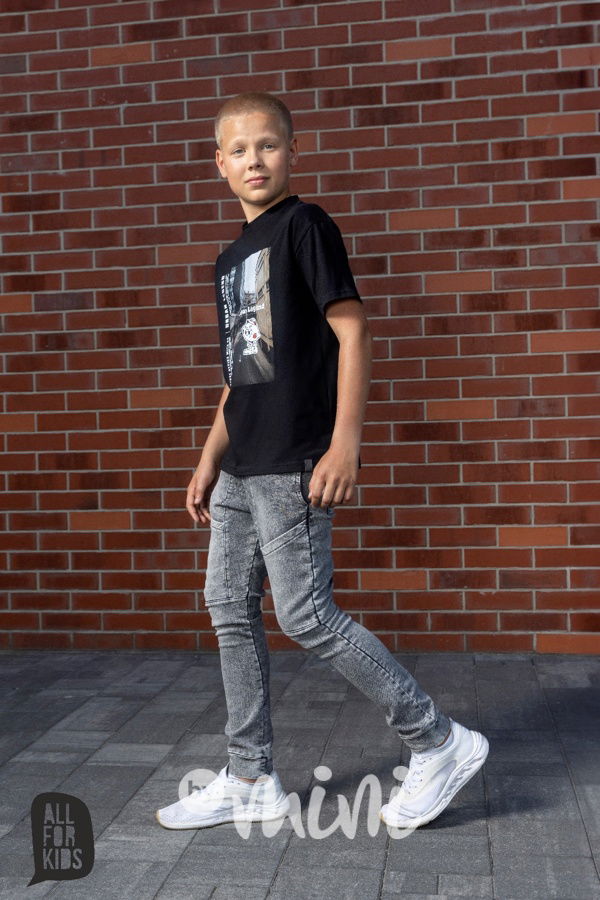 All for kids denim black cargo džíny