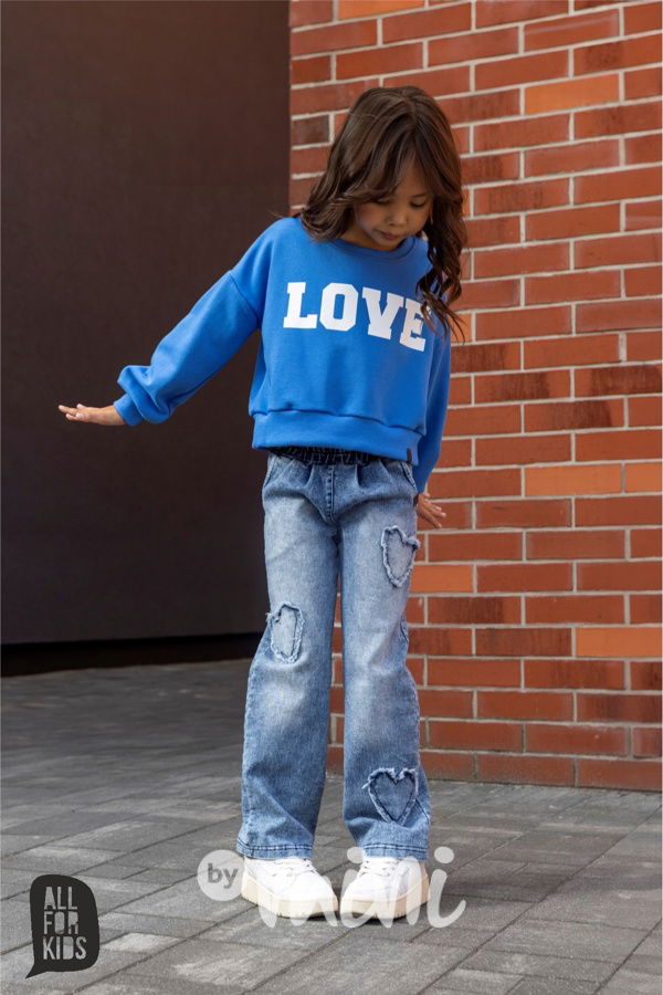 All for kids denim blue švédy heart