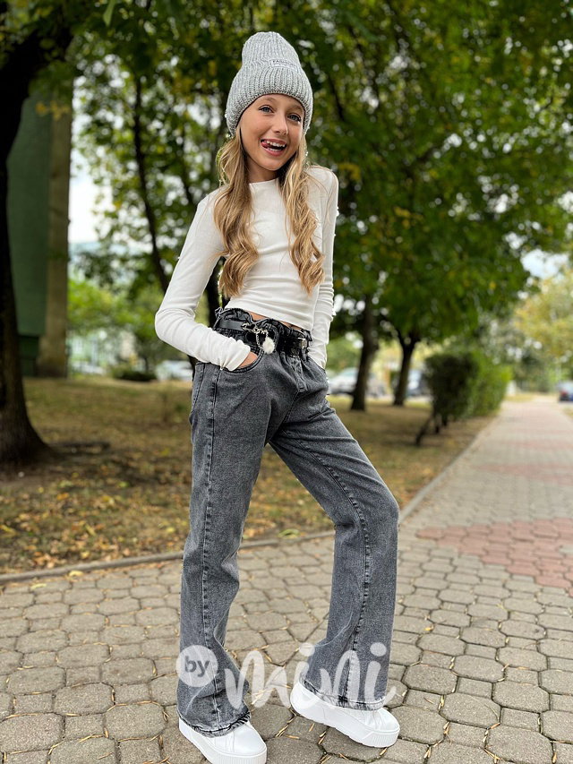 Zateplené grey denim švédy s páskem