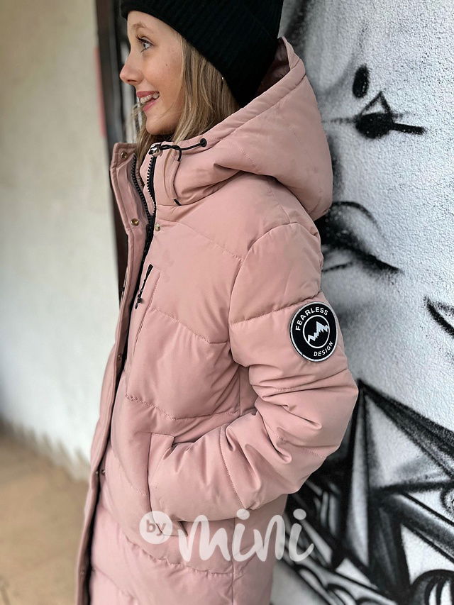 Maxi dlouhý zimní kabát DESIGN růžový