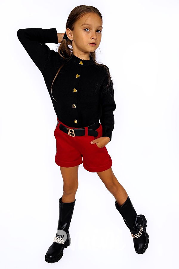 Teplé kraťasy s páskem červené