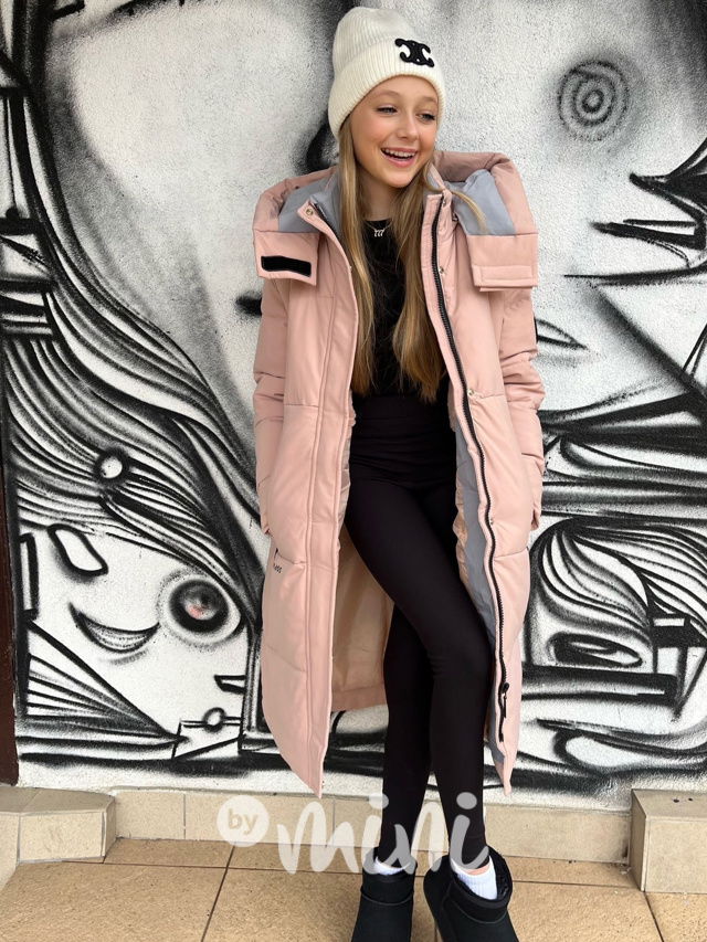 Maxi dlouhý zimní kabát SPORTY pudder pink