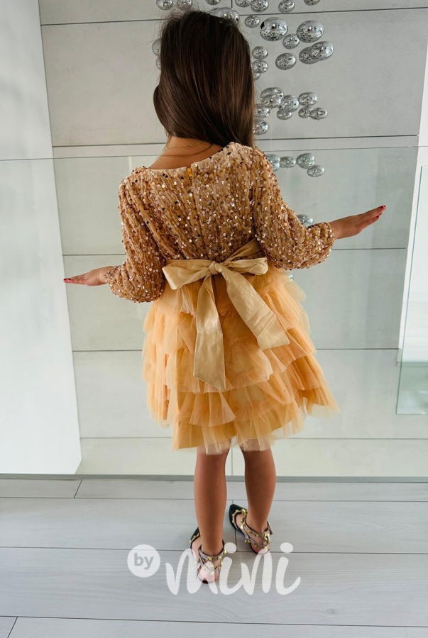 PREMIUM zlaté flitr šaty s tylem