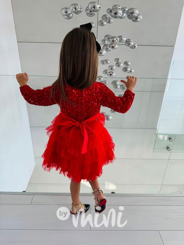PREMIUM červené flitr šaty s tylem