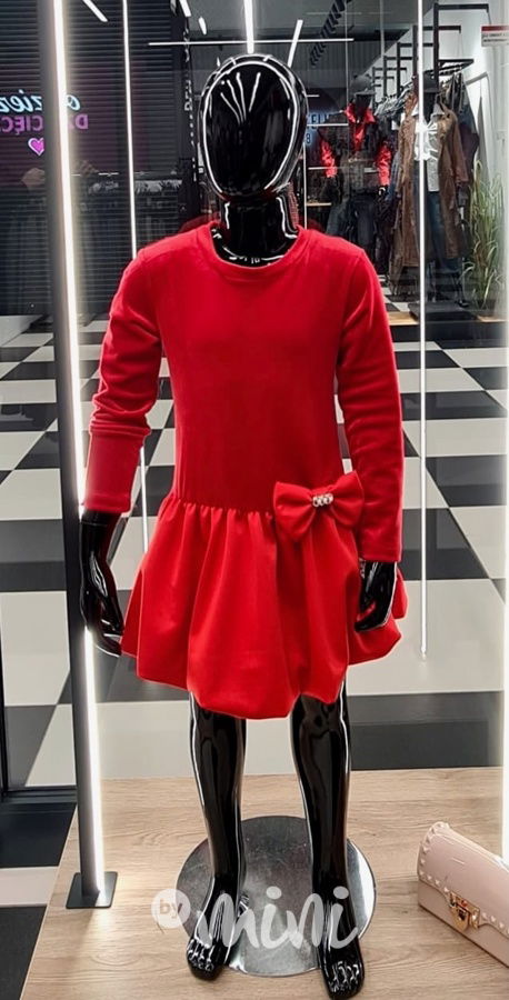 Soft velur šaty s balonovou sukní červené