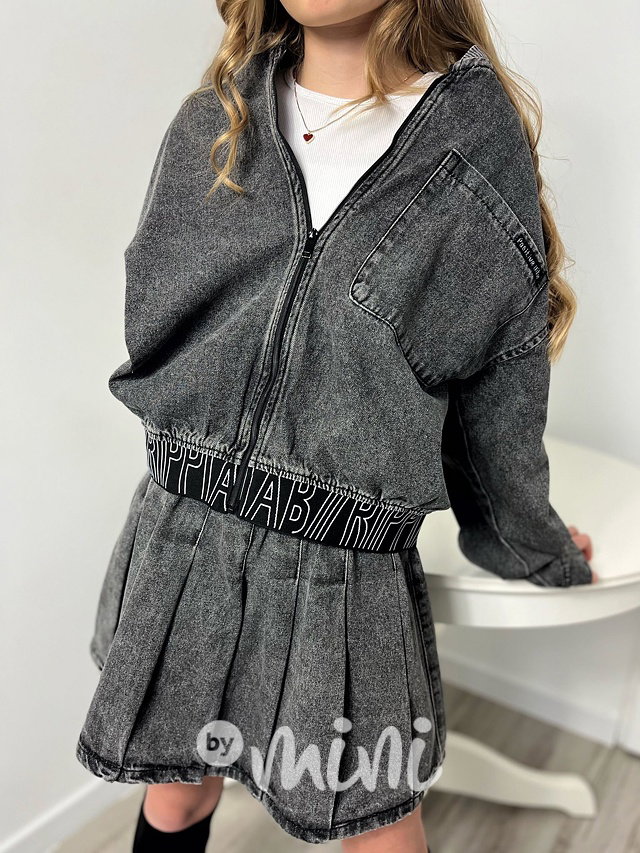 Teenage komplet black denim jeans sukně + oversize bunda
