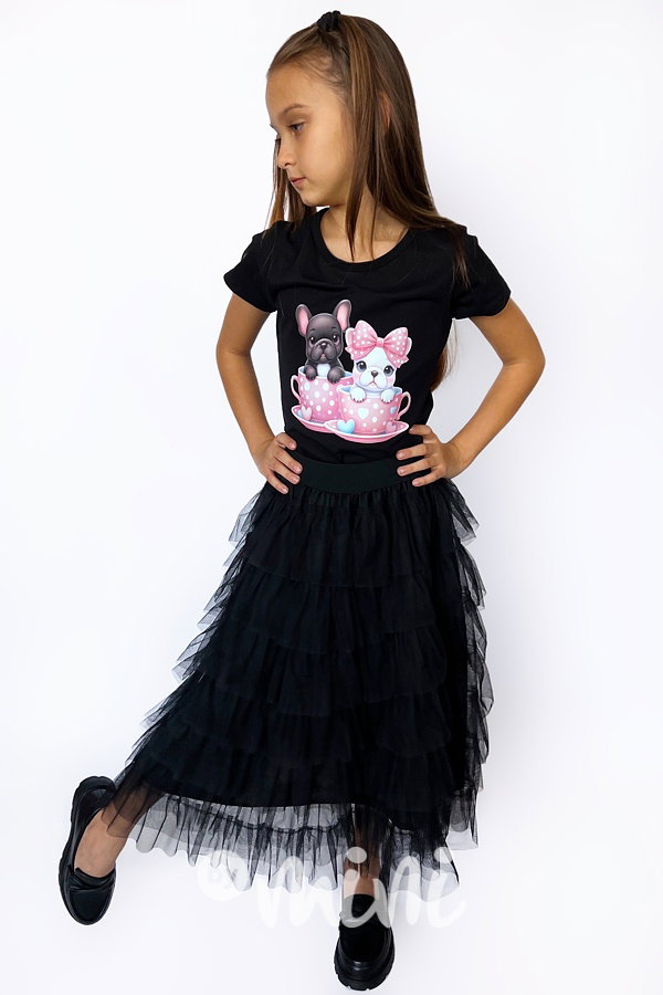 Midi tylová sukně černá