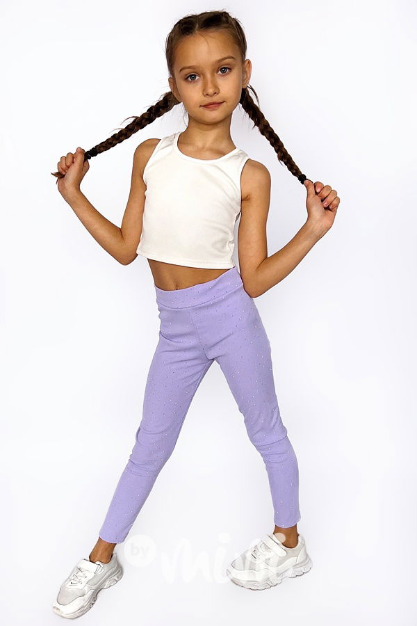 Žebrované legíny s kamínky lila