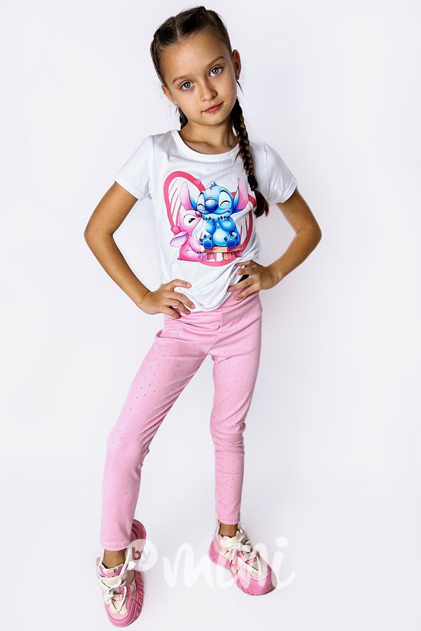 Žebrované legíny s kamínky pink