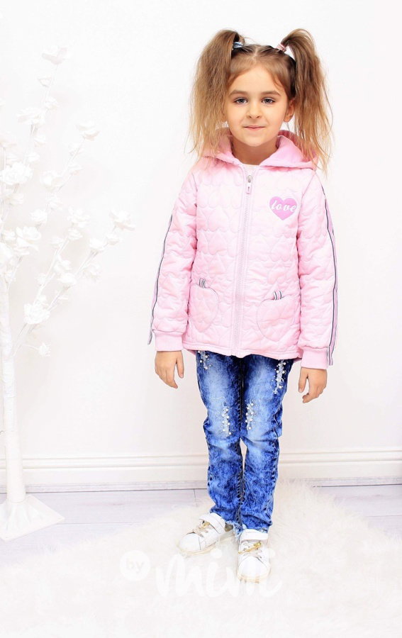 Baby pink heart prošívaný kabátek