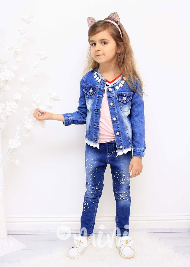 Stretch jeans s perličkami