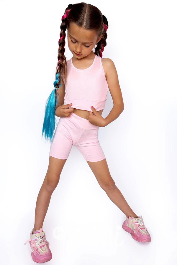 Růžový SPORTY crop top + šortky