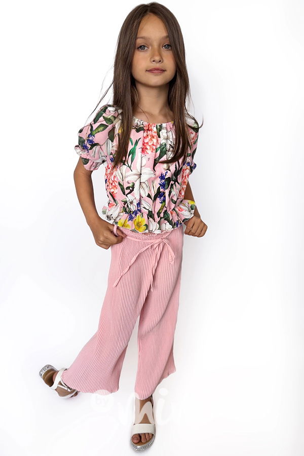 Letní plisovaný set s kabelkou pink