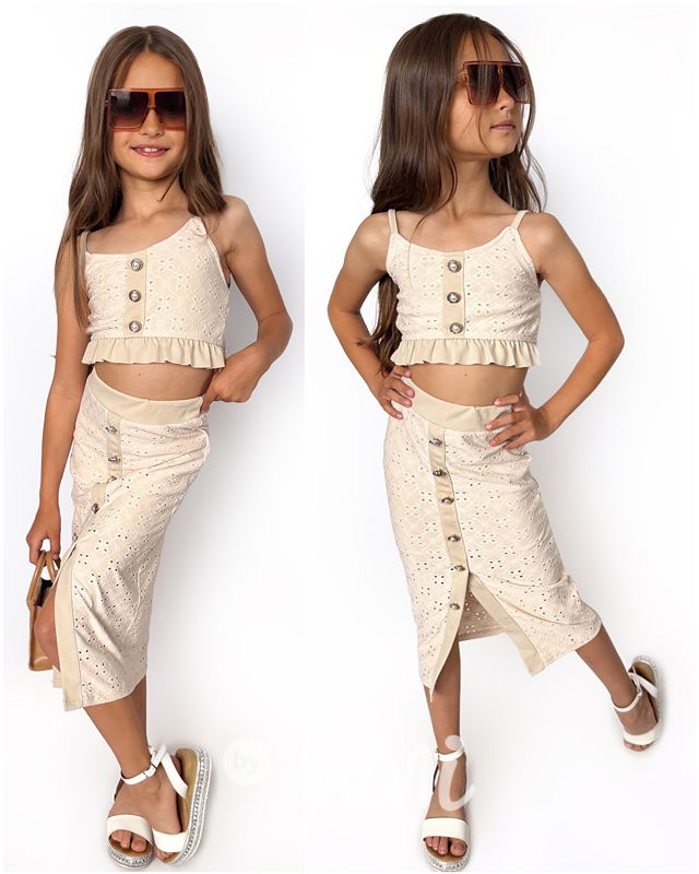 Crop top + midi sukně BEIGE