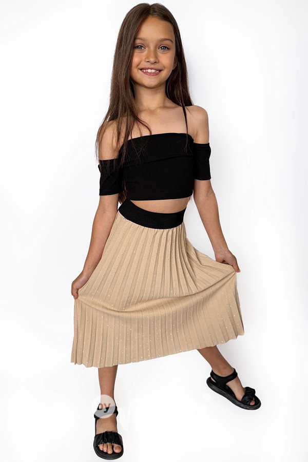 Midi plisovaná sukně s kamínky beige