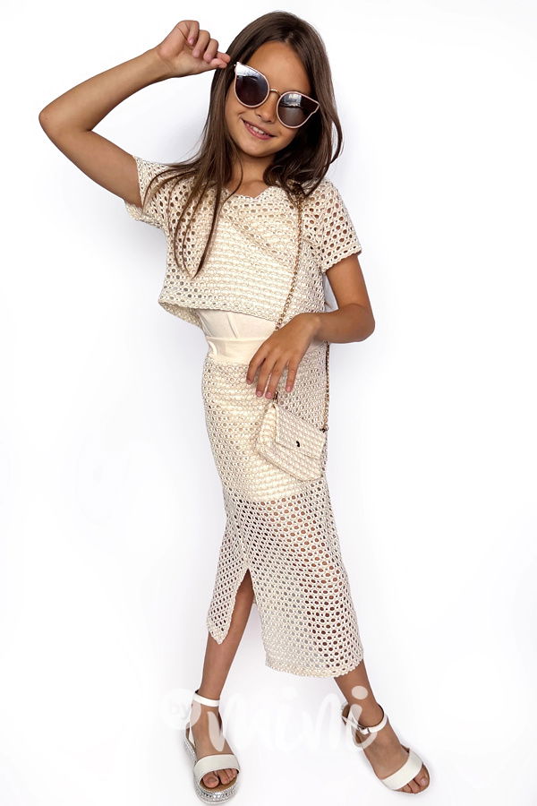 Děrovaný setík s kabelkou beige