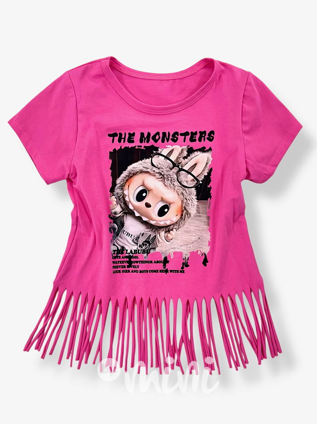 Labubu triko MONSTERS třásničky malinové